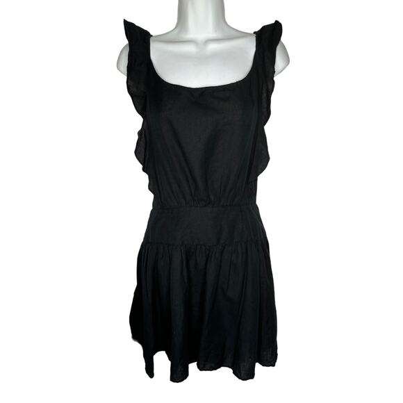 Free People Erin Ruffle Backless With Bow Tie Detail Mini Dress XS Black Cotton - Picture 3 of 10